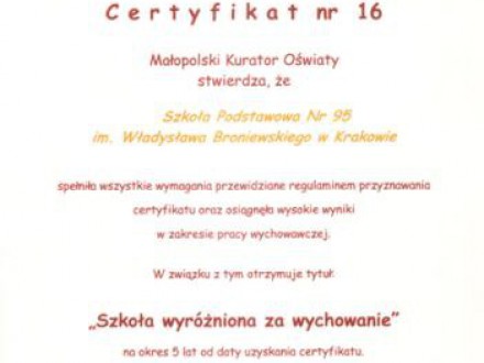 Szkoła wyróżniona za wychowanie