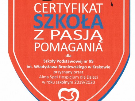 Szkoła z Certyfikatem Szkoły z Pasją Pomagania 2019/2020
