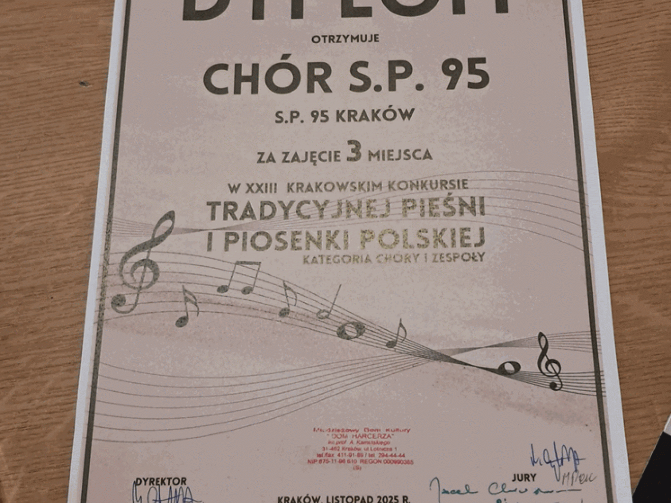 Sukces Chóru SP 95 w XXIII Krakowskim Konkursie Tradycyjnej Pieśni i Piosenki Polskiej